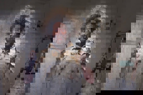 A man with electrically shocked hair