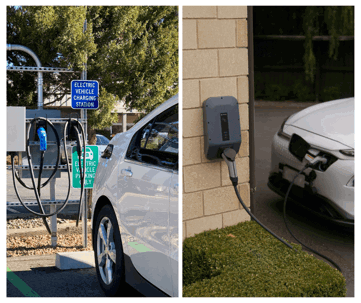 Two images display electric vehicle